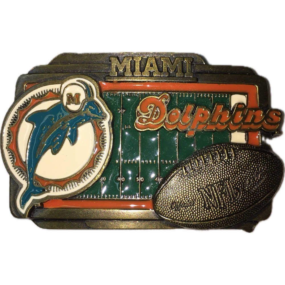 Miami Dolphins Classic Logo Belt Buckle NFL Licensed Football Made in USA Vtg